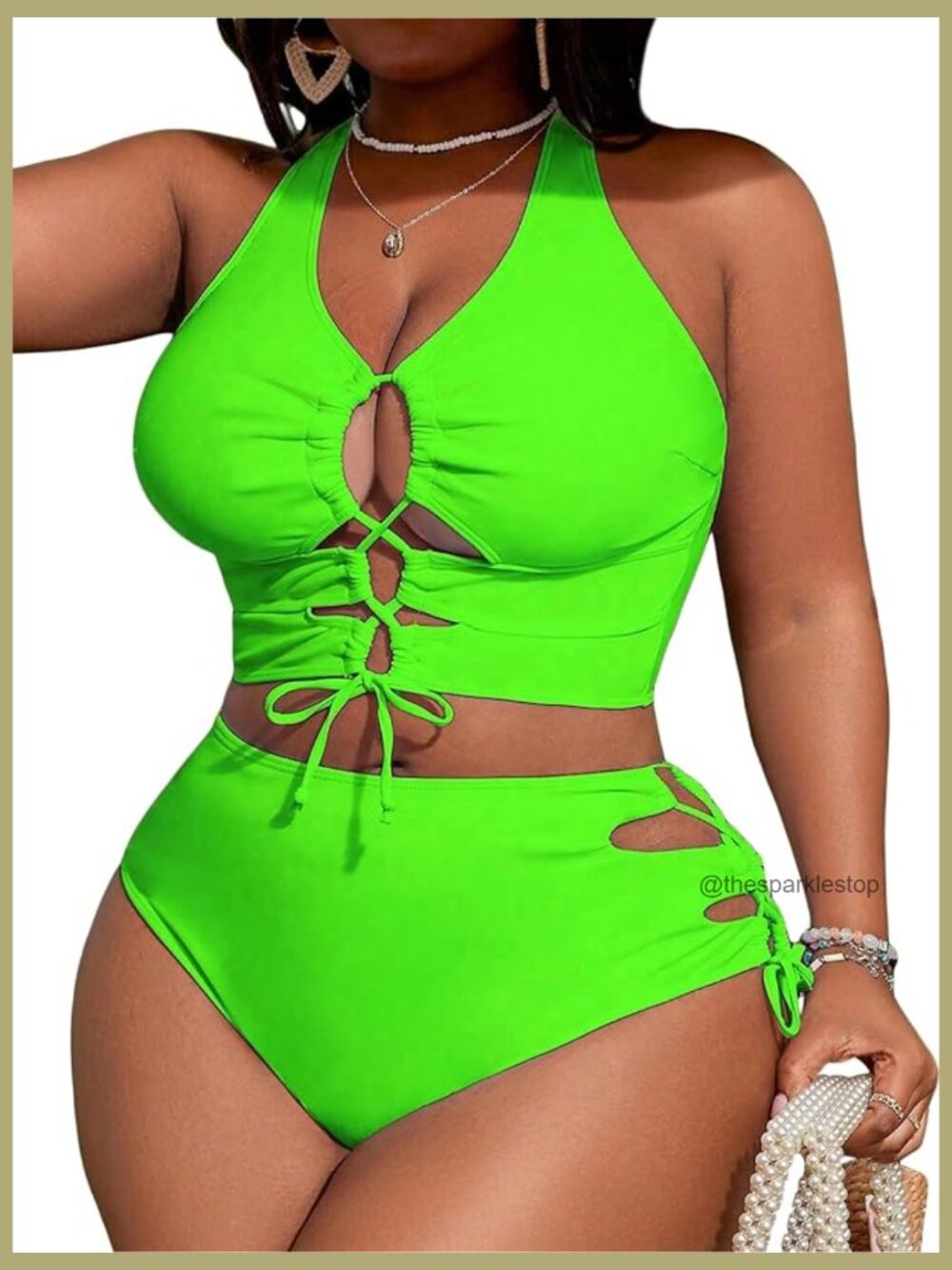 Plus Size Bikini Set Lace Up High Waist Tummy Control 2 Piece Bathing Suit